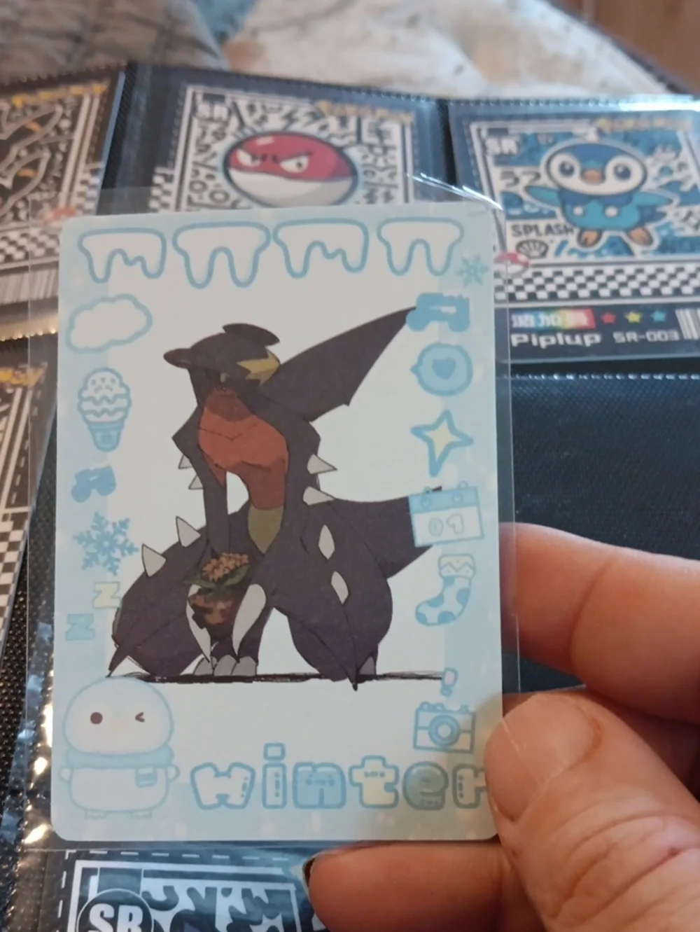 Garchomp Winter Card- Blue/Black/Red